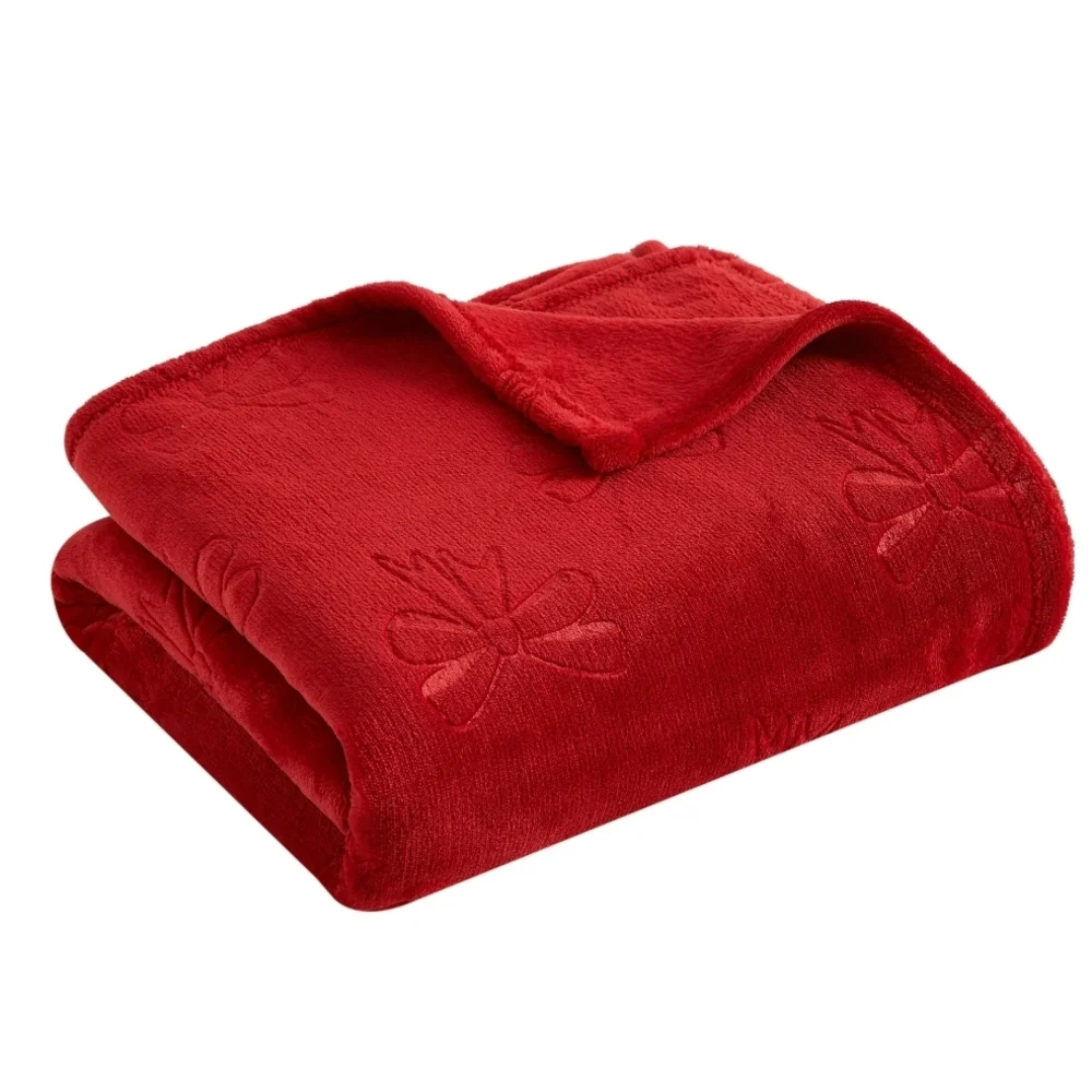 Red Plush Embossed Bows OverizedThrow Blanket, 50
